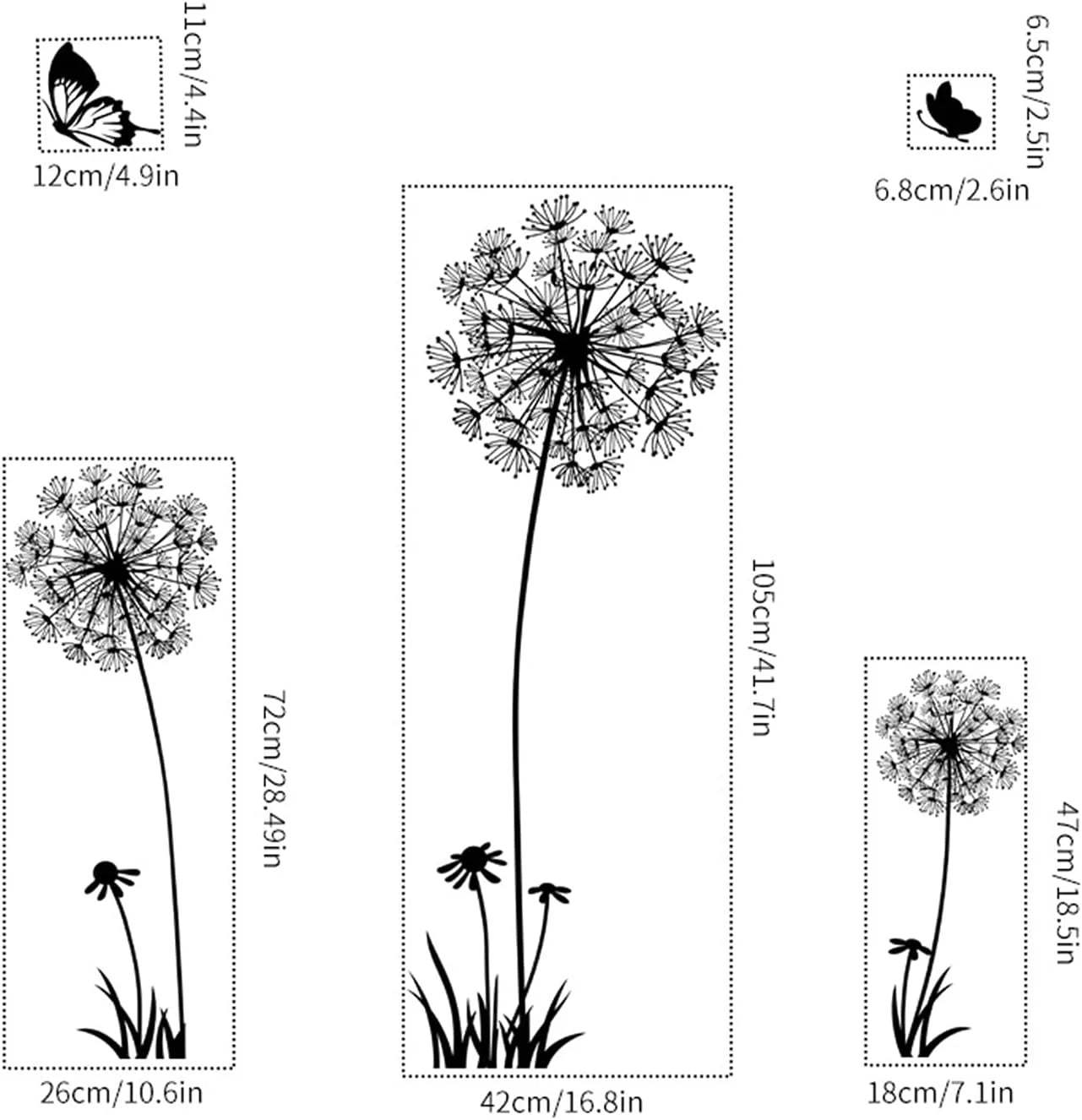 Dandelion & Butterfly Wall Decals – 2-Set Floral Peel and Stick Wall Art