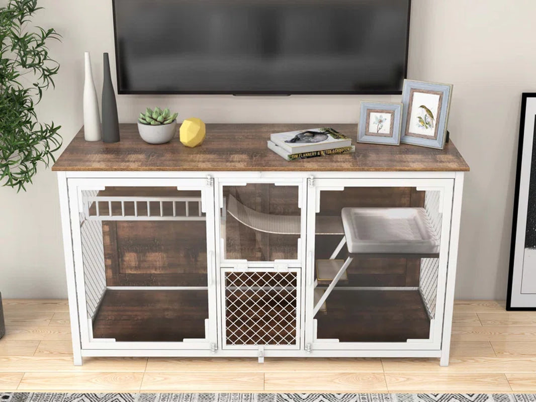 Dietzel Wooden Cat Cage & TV Stand – Multi-Functional Cat House Furniture