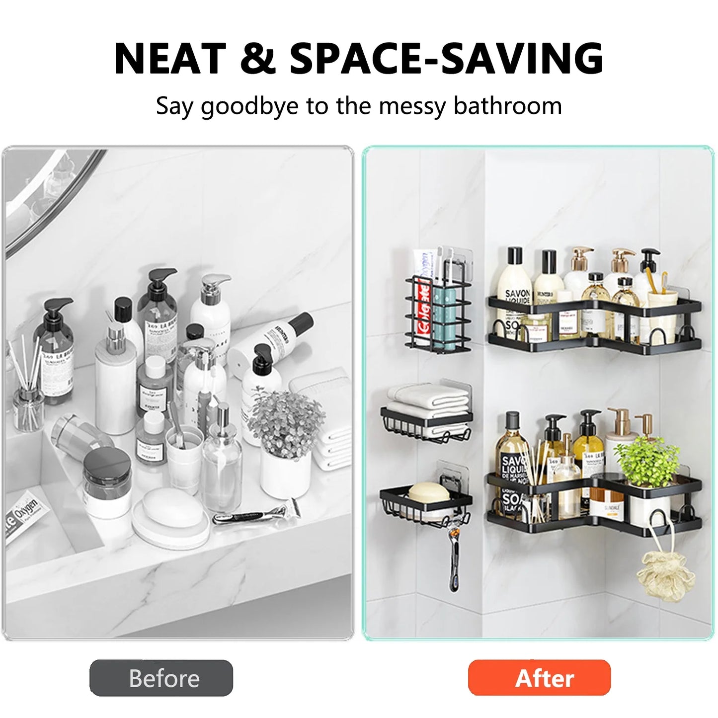 5-Piece Corner Shower Caddy Organizer – Wall-Mounted Rustproof Stainless Steel with Soap & Toothbrush Holder