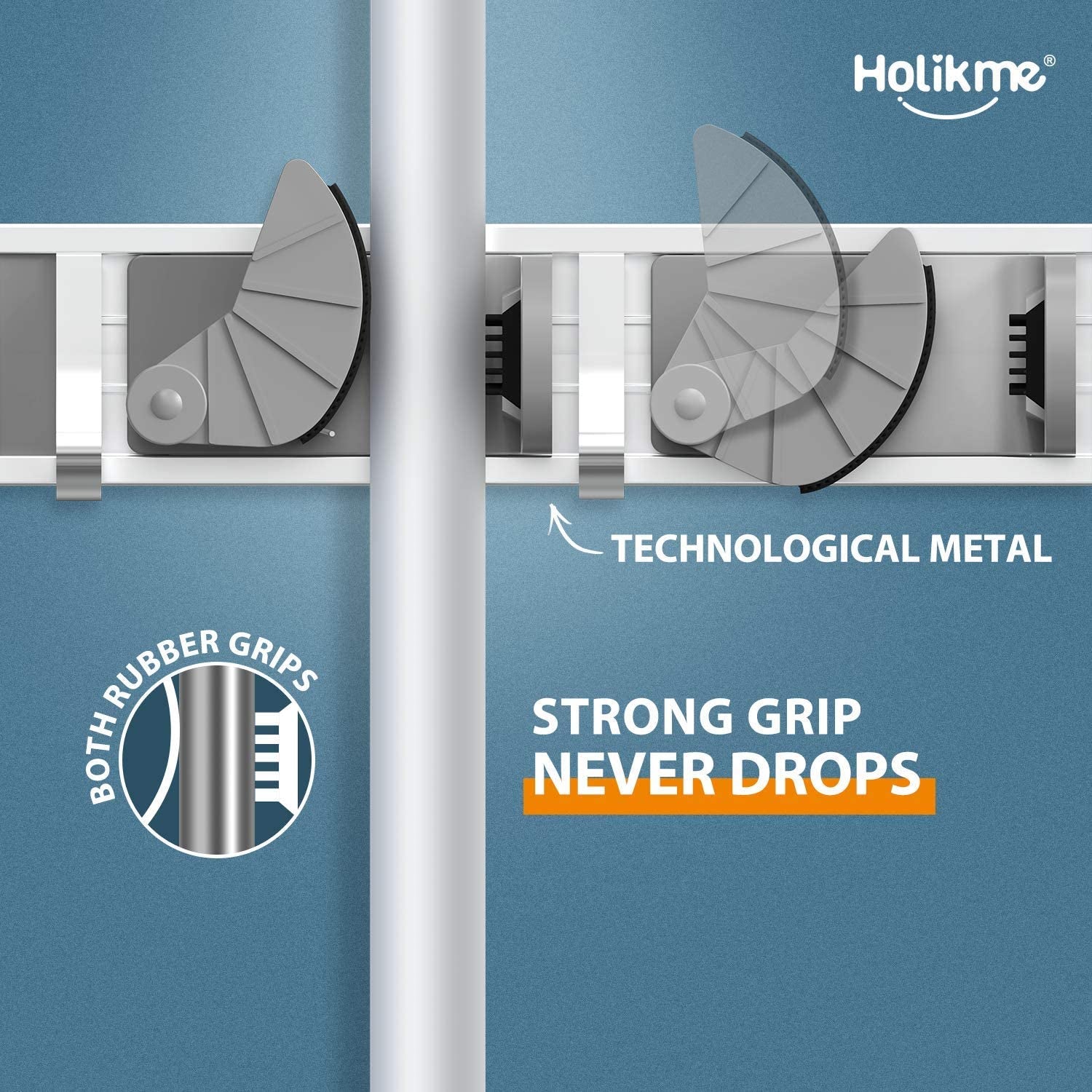 Mop & Broom Holder – Wall-Mount Metal Organizer with 4 Hooks, Silver