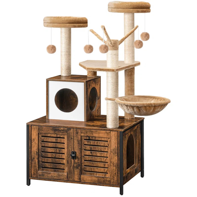 Burslem 52" Cat Tree with Litter Box Enclosure – Multi-Level Cat Tower for Climbing, Lounging & Scratching