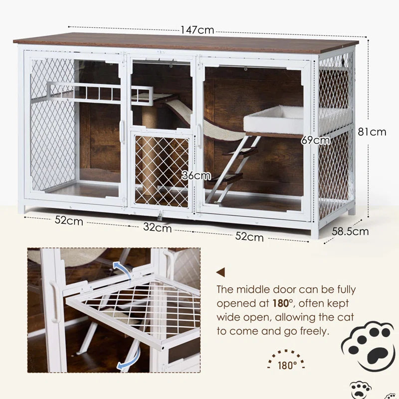 Dietzel Wooden Cat Cage & TV Stand – Multi-Functional Cat House Furniture
