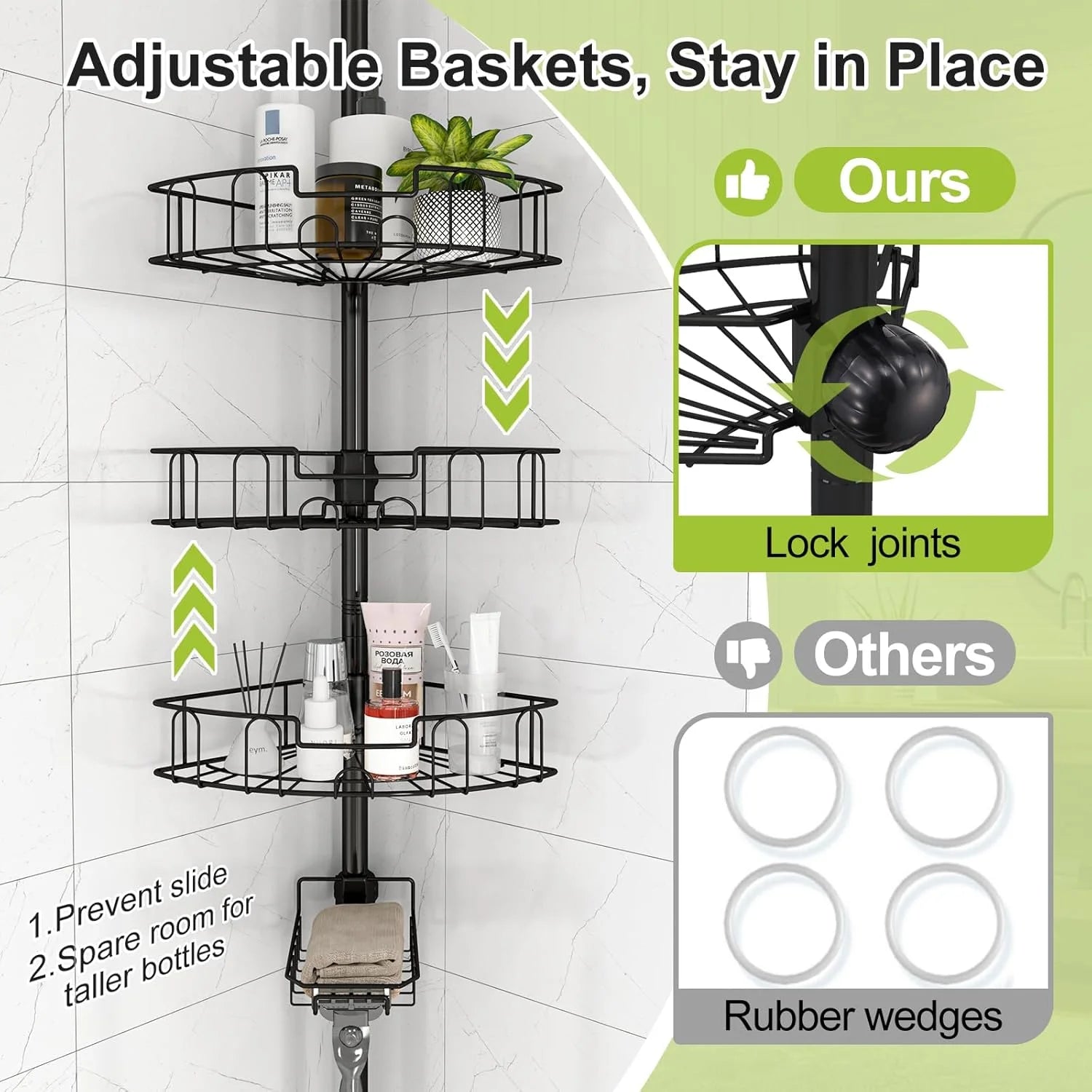 Corner Shower Caddy Tension Pole – Rustproof Stainless Steel Adjustable Floor-to-Ceiling Shower Organizer