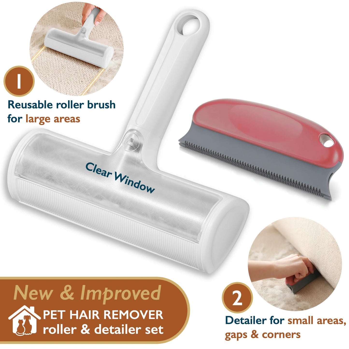Pet Hair Remover Set – Reusable Roller & Detailer for Dog & Cat Fur