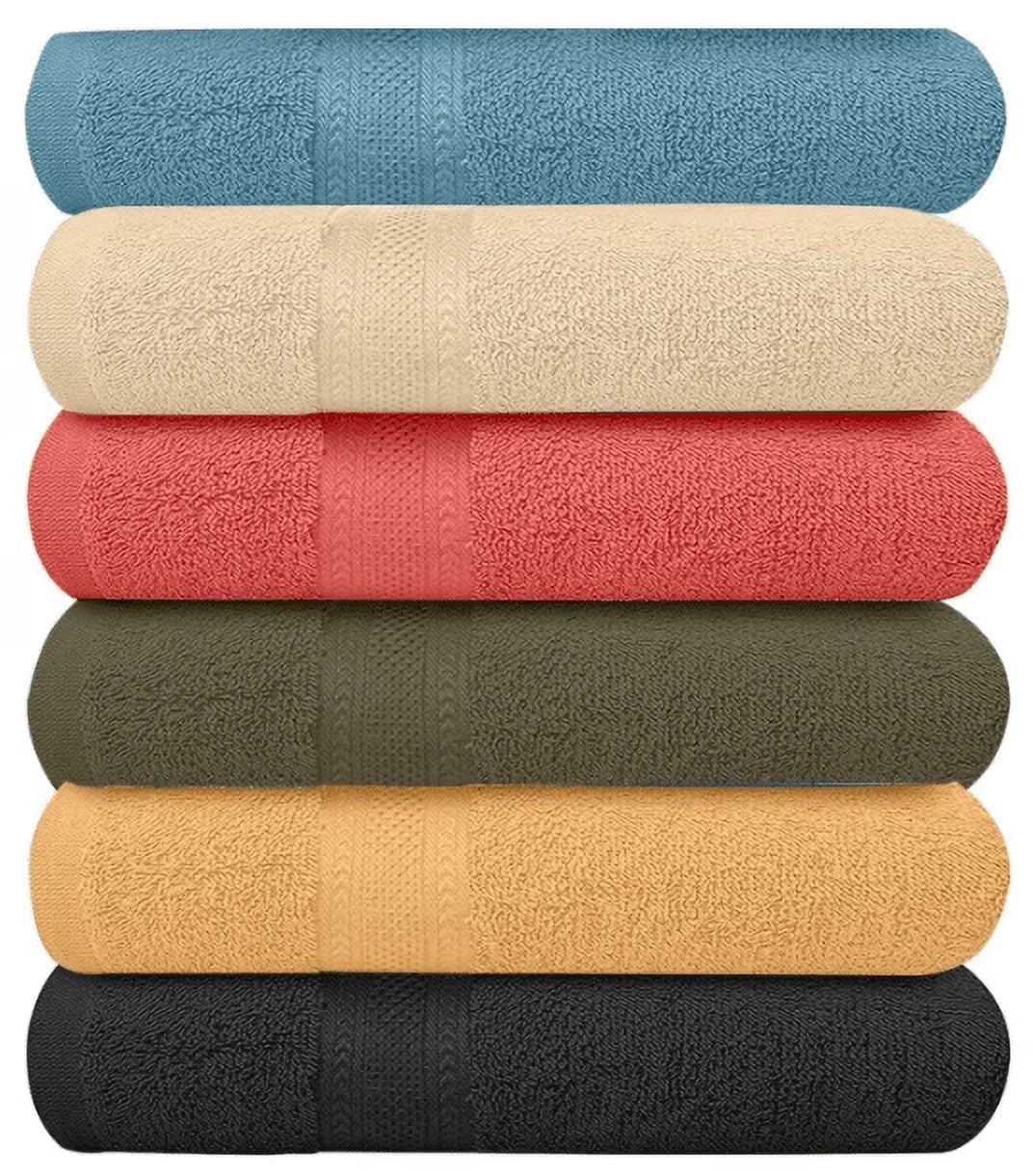 Pack of 6 Cotton Bath Towels – 27" x 54", Super Soft, Quick-Dry, Multicolor