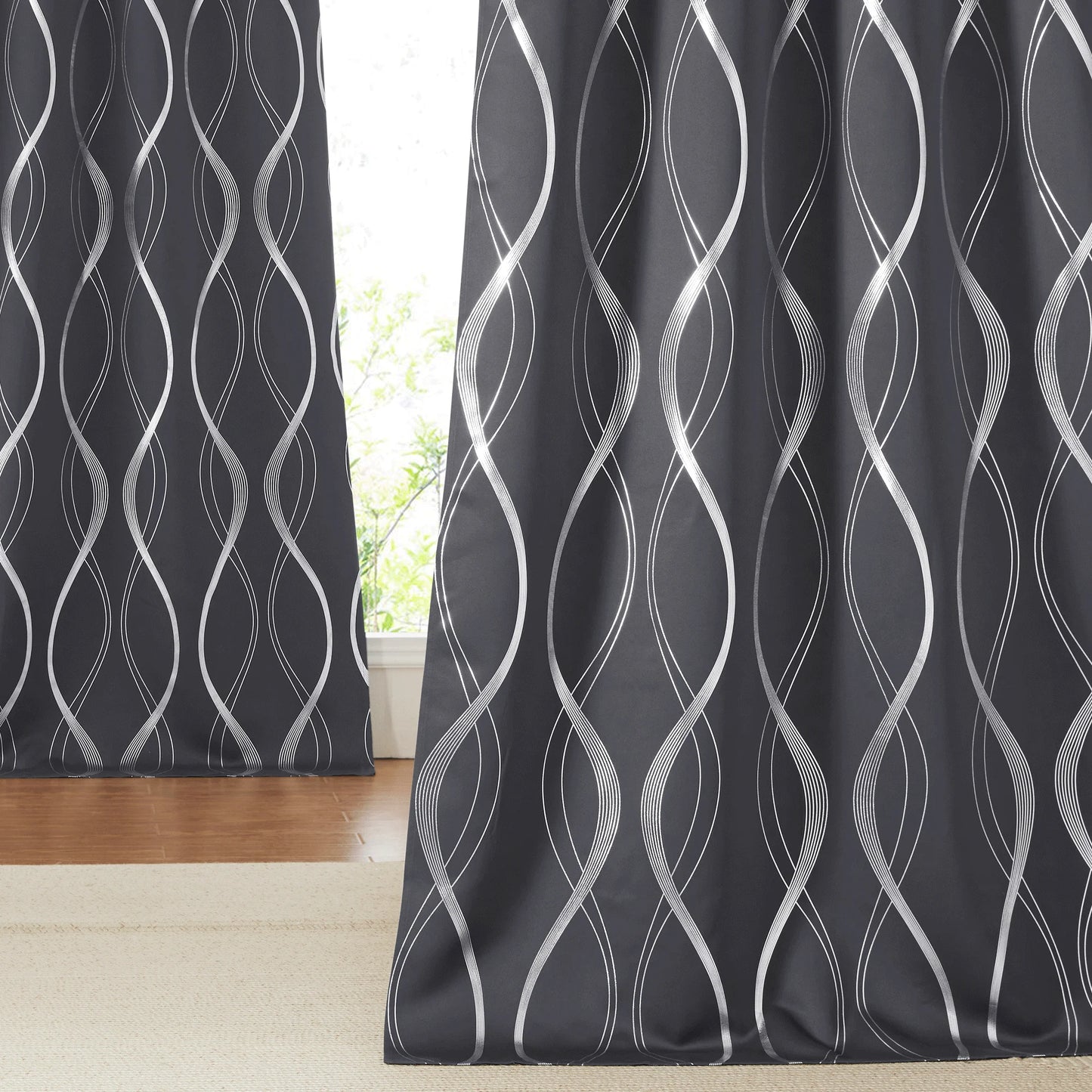 Blackout Thermal Insulated Curtains – 2 Panels, Grey Wave-Line Embossed, 52" W x 84" L