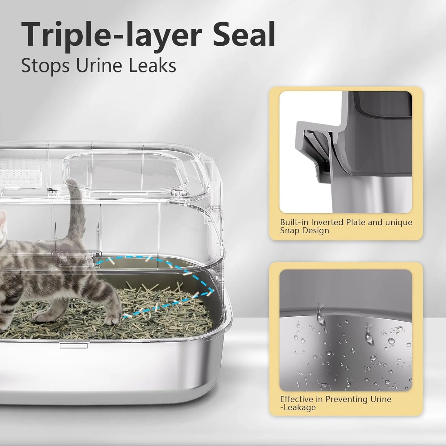 Extra Large Stainless Steel Enclosed Cat Litter Box – Odor-Resistant & Easy Clean, Gray