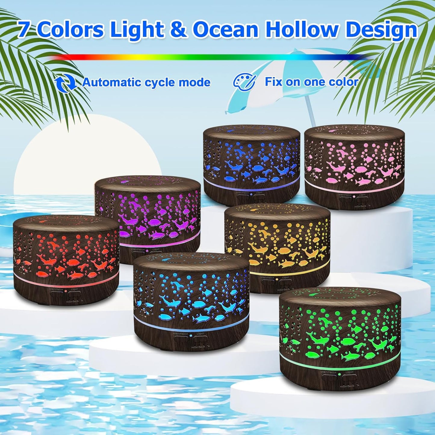600ml Essential Oil Diffuser & Humidifier – Large Room, Remote Control, 7-Color LED, 3 Mist Modes, Dark Wood