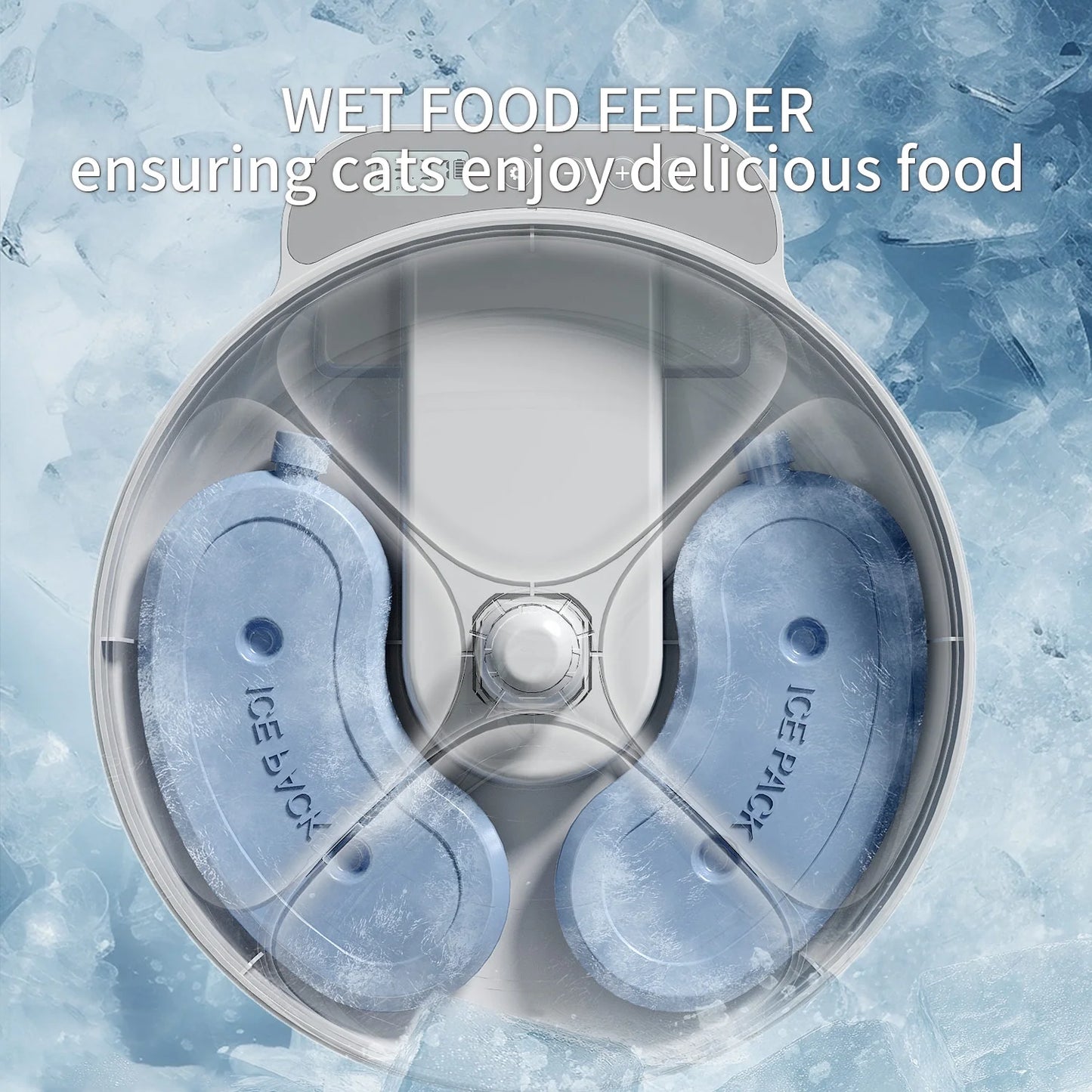 Automatic Cat Feeder – Refrigerated Wet & Dry Food Dispenser with 4 Timed Meals, 2 Ice Packs, White