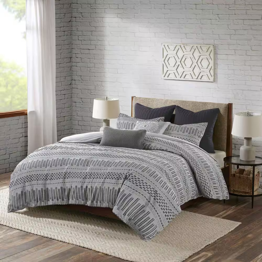 Rhea 3-Piece Grey & Black Cotton Comforter Set – Full/Queen