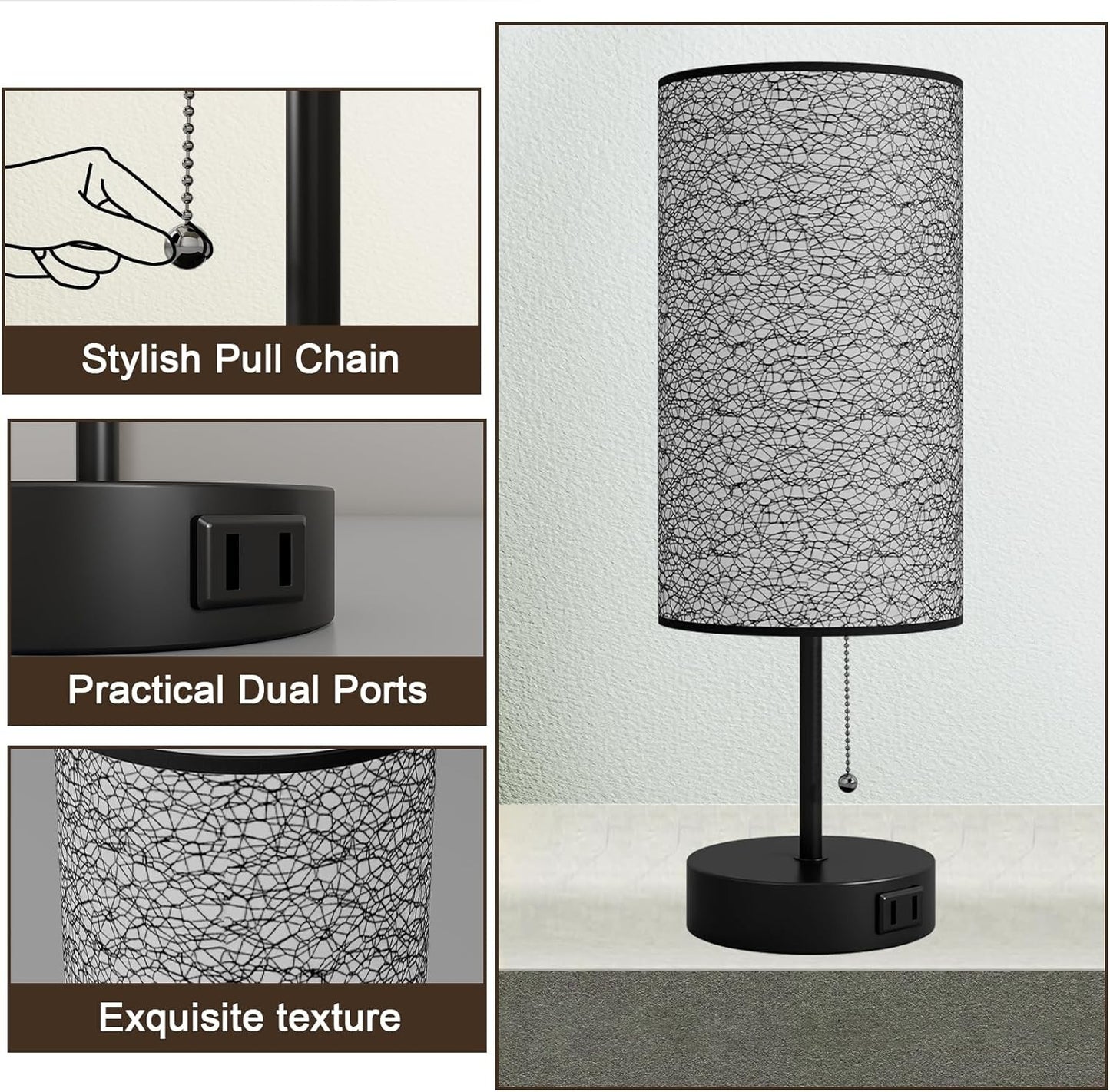 Table Lamp for Bedroom – Nightstand Lamp with Soft Ambient Lighting
