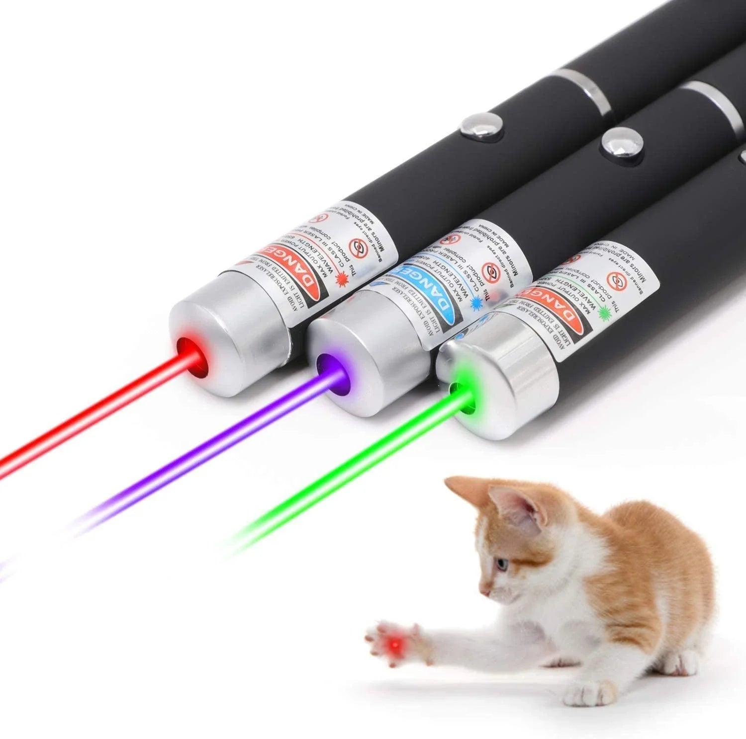 3-Pack 900 Mile Laser Pointer Pen – Green, Blue & Red Visible Beam