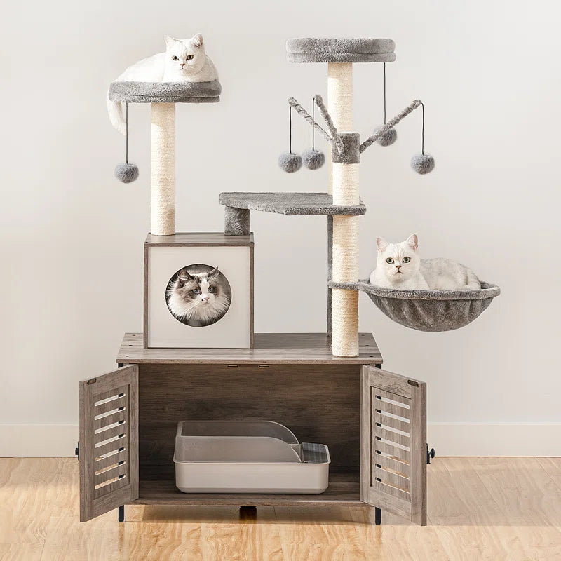 Burslem 52" Cat Tree with Litter Box Enclosure – Multi-Level Cat Tower for Climbing, Lounging & Scratching