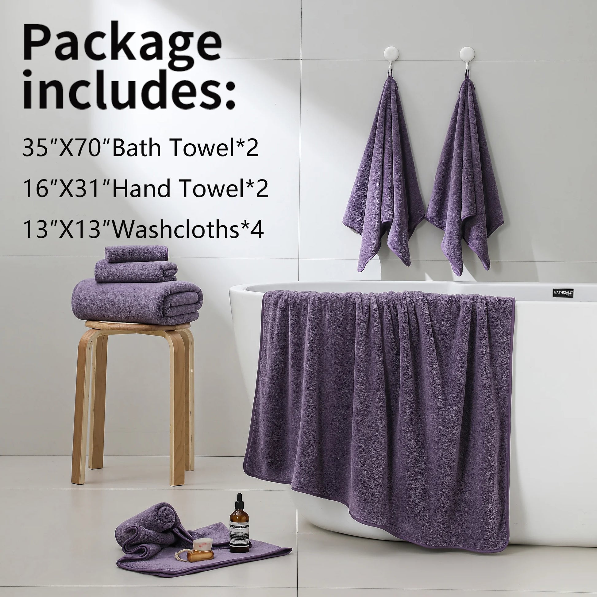 8-Piece Oversized Plush Towel Set – 700 GSM Soft & Cozy, Dark Purple