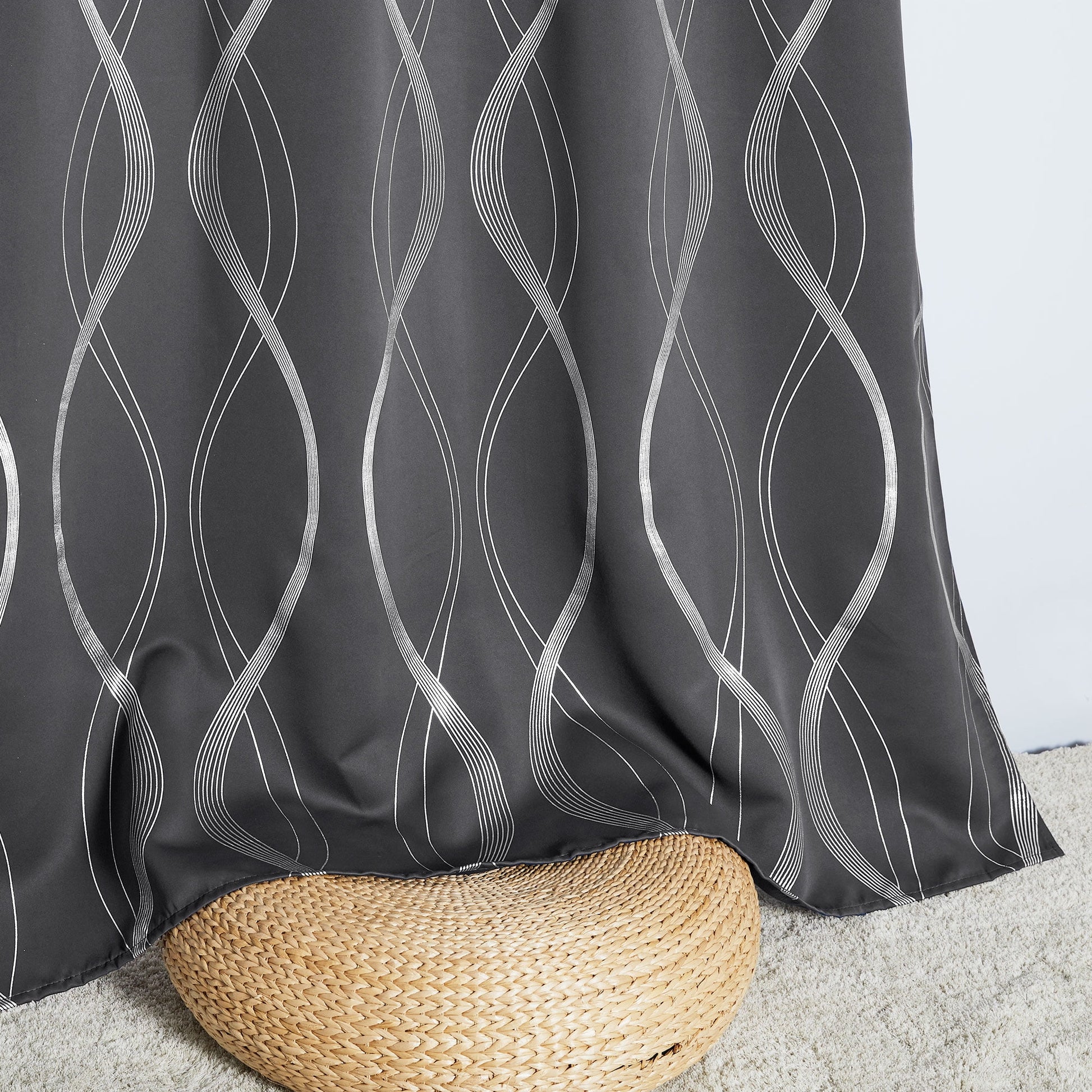 Blackout Thermal Insulated Curtains – 2 Panels, Grey Wave-Line Embossed, 52" W x 84" L