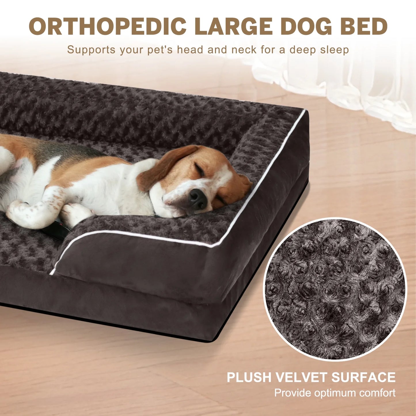Large Orthopedic Dog Bed – Waterproof Sofa Bed with Non-Slip Base and Removable Washable Cover, Brown (M–XXL)
