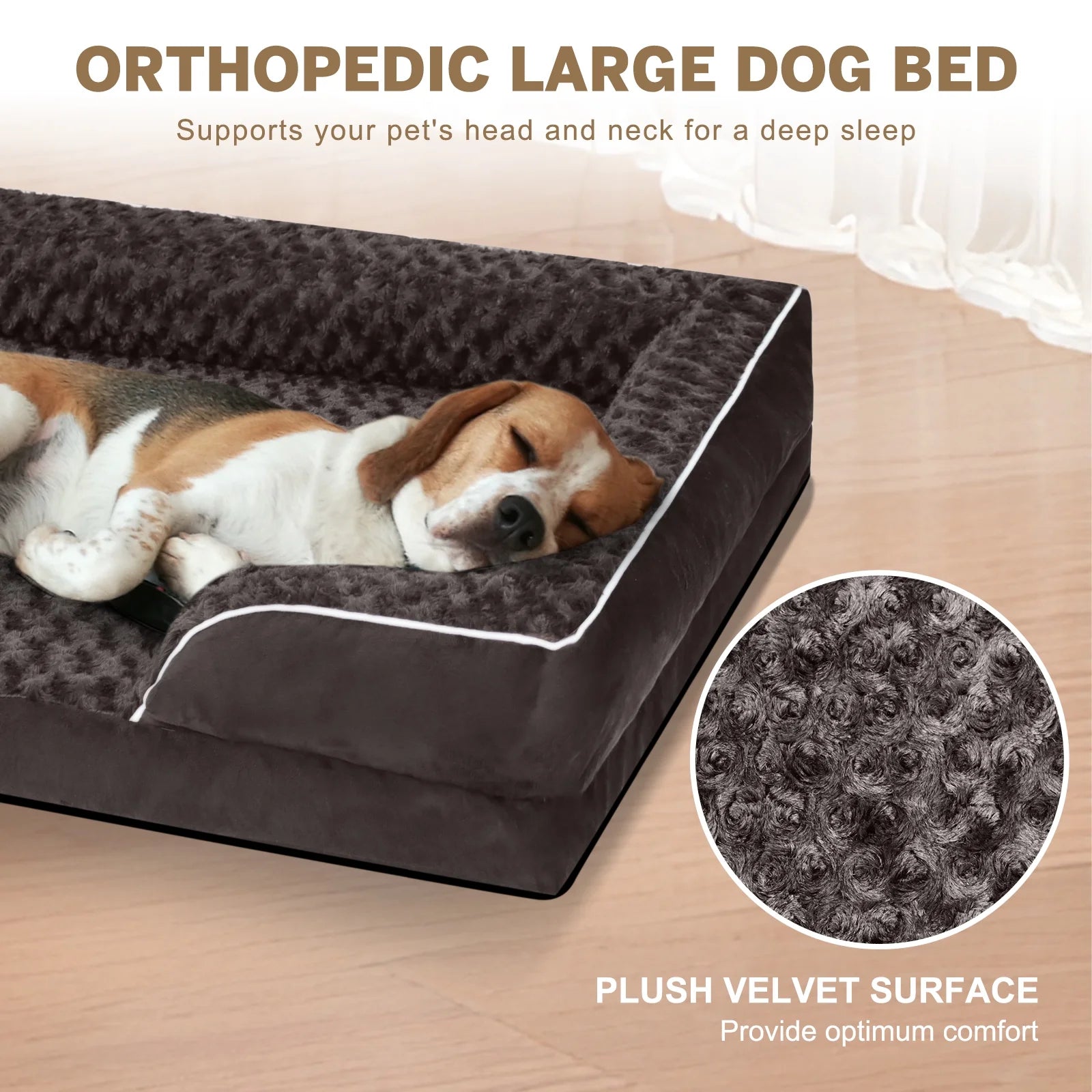 Large Orthopedic Dog Bed – Waterproof Sofa Bed with Non-Slip Base and Removable Washable Cover, Brown (M–XXL)