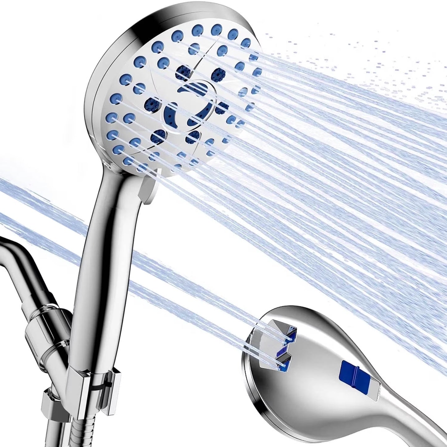 High-Pressure 7-Function Shower Head – Handheld & Adjustable Rain Shower, Stainless Steel Polished Chrome with Durable Nozzles