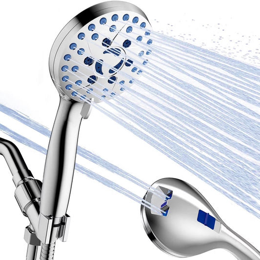 High-Pressure 7-Function Shower Head – Handheld & Adjustable Rain Shower, Stainless Steel Polished Chrome with Durable Nozzles
