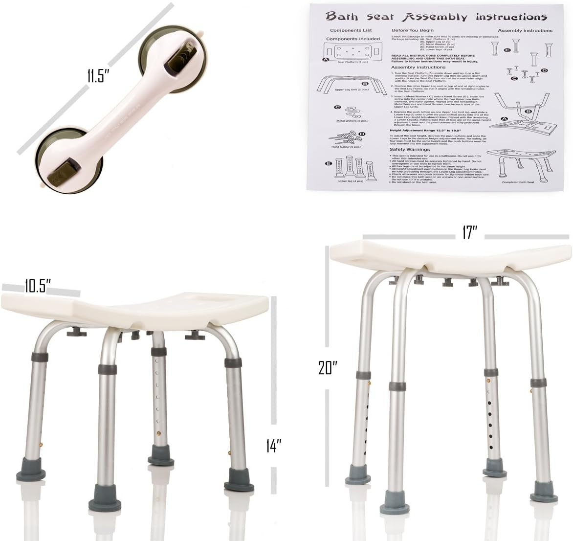 Dr. Maya’s Adjustable Shower Chair with Free Grab Bar – Handicap Shower Stool & Bath Seat, 300 lb Capacity