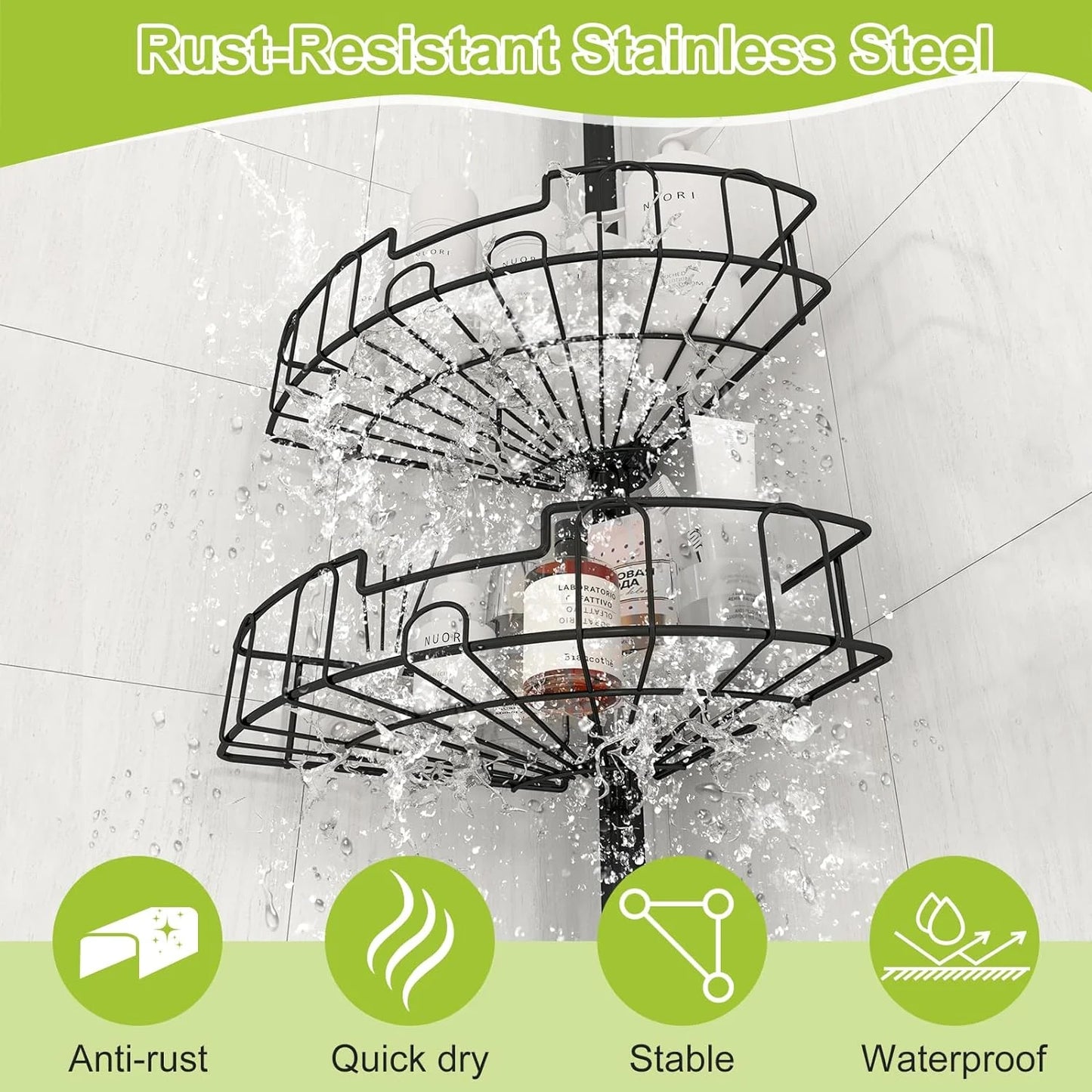 Corner Shower Caddy Tension Pole – Rustproof Stainless Steel Adjustable Floor-to-Ceiling Shower Organizer