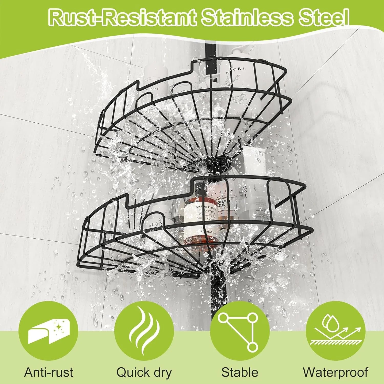 Corner Shower Caddy Tension Pole – Rustproof Stainless Steel Adjustable Floor-to-Ceiling Shower Organizer
