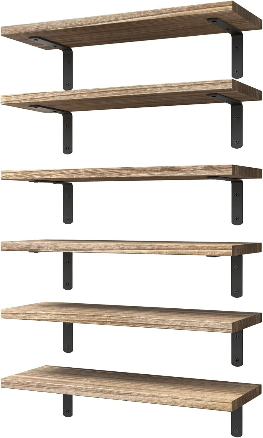 Rustic Wood Floating Shelves – 6 Pack Farmhouse Wall Shelves for Bedroom or Living Room