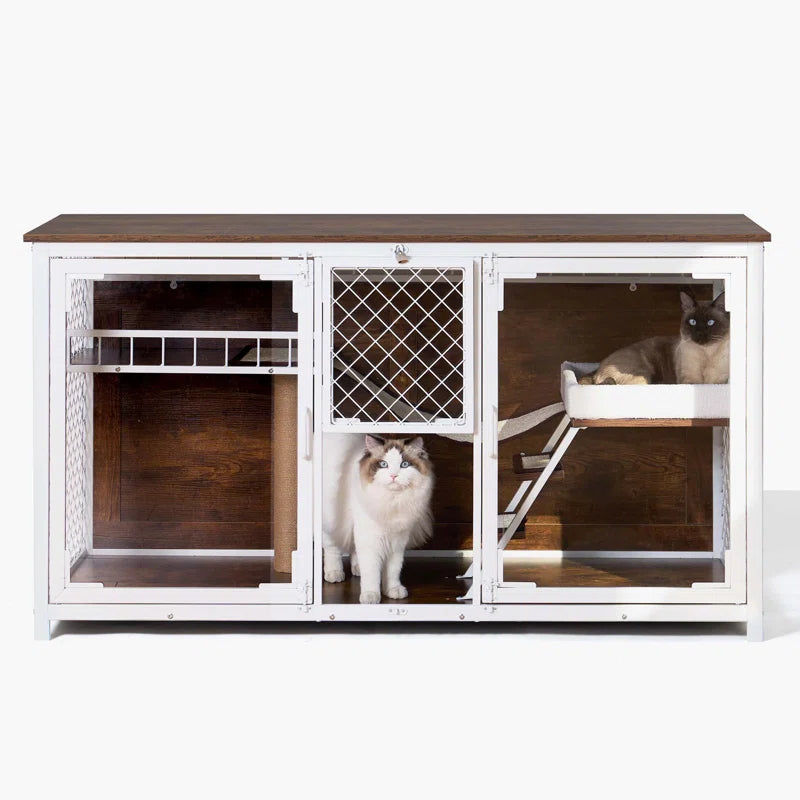 Dietzel Wooden Cat Cage & TV Stand – Multi-Functional Cat House Furniture