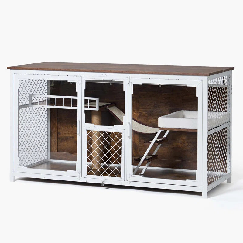 Dietzel Wooden Cat Cage & TV Stand – Multi-Functional Cat House Furniture