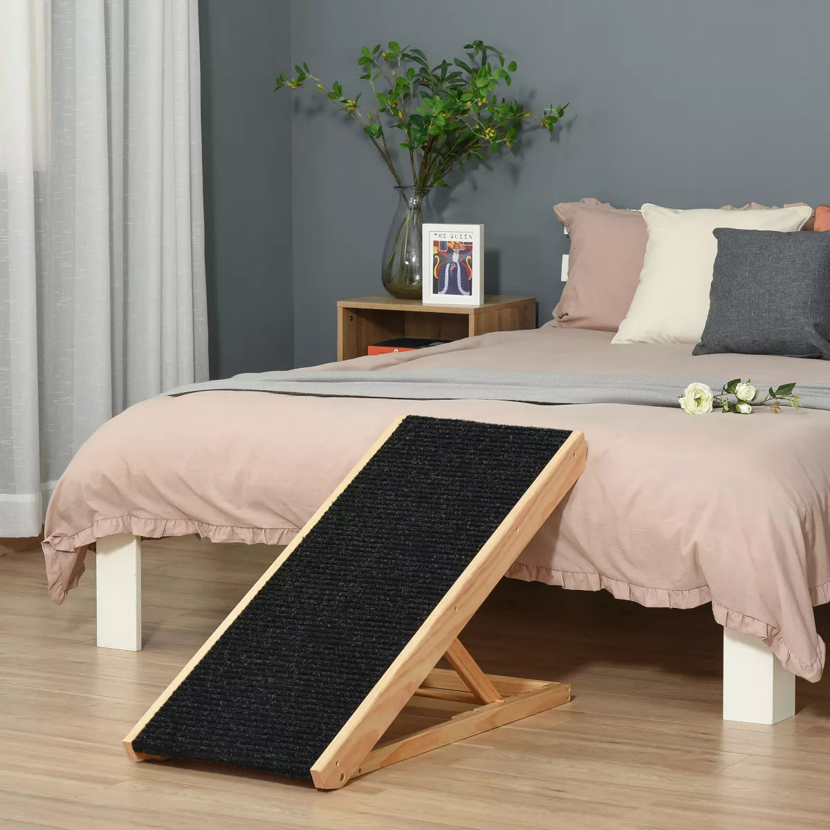 Pawhut Elevated Pet Ramp – Foldable & Height-Adjustable Ramp for Dogs and Cats, Non-Slip Finish, Pine/Black, 35.5" L x 16" W x 24" H