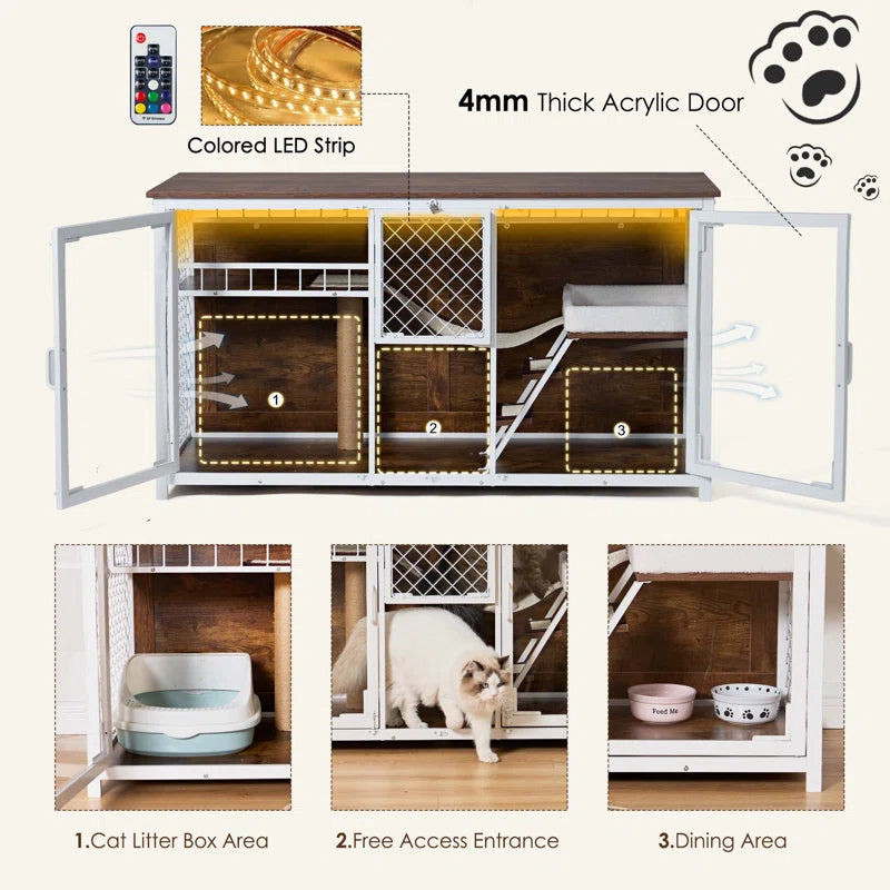 Dietzel Wooden Cat Cage & TV Stand – Multi-Functional Cat House Furniture