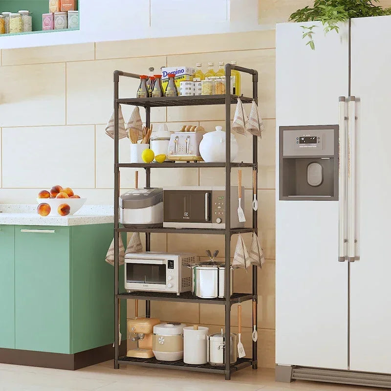 Multi functional metal storage shelves by Glow Market Home holding kitchen appliances and jars