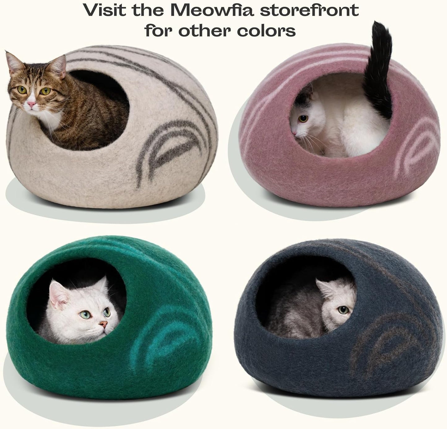 Premium Felt Cat Cave Bed – Handmade 100% Merino Wool for Indoor Cats, Aquamarine, Medium