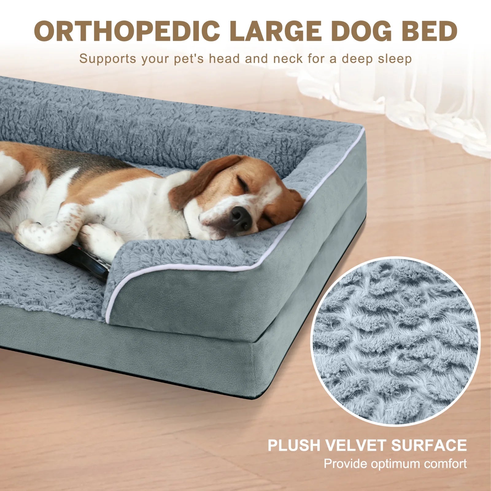Extra-Large Orthopedic Dog Bed – Waterproof Sofa Bed with Non-Slip Base and Removable Washable Cover, Gray (M–XXL)