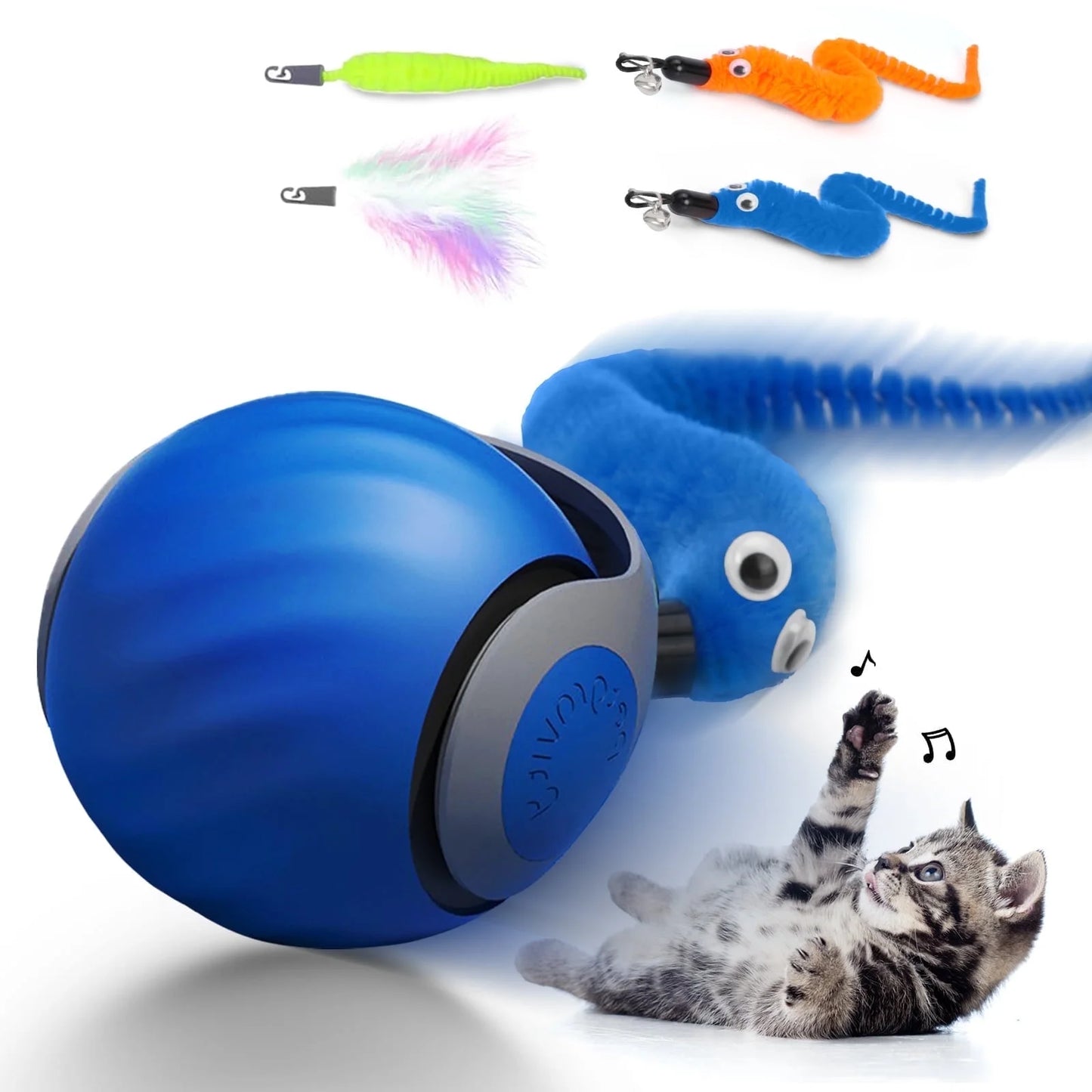 Inadays Smart Interactive Cat Toy Ball – Rechargeable Indoor Cat Toy with Two-Speed Settings, Blue