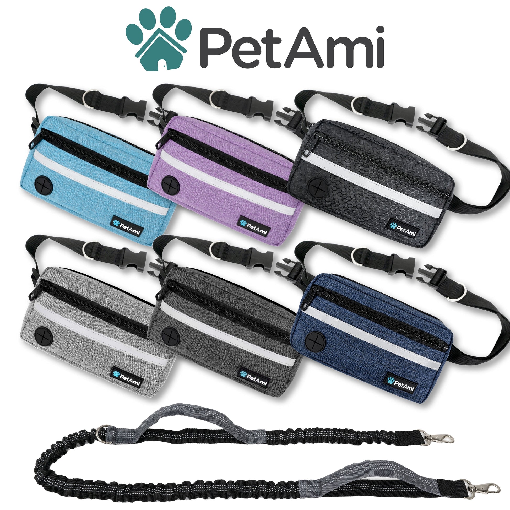 Hands-Free Dog Leash with Waist Belt – Jogging & Walking Leash with Pouch and Poop Bag Dispenser