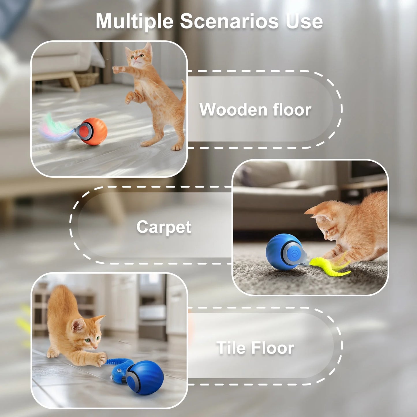 Inadays Smart Interactive Cat Toy Ball – Rechargeable Indoor Cat Toy with Two-Speed Settings, Blue