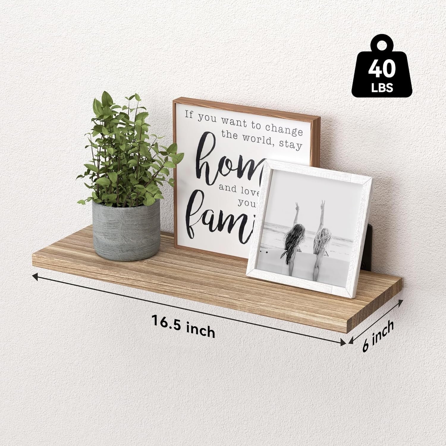 Rustic Wood Floating Shelves – 6 Pack Farmhouse Wall Shelves for Bedroom or Living Room