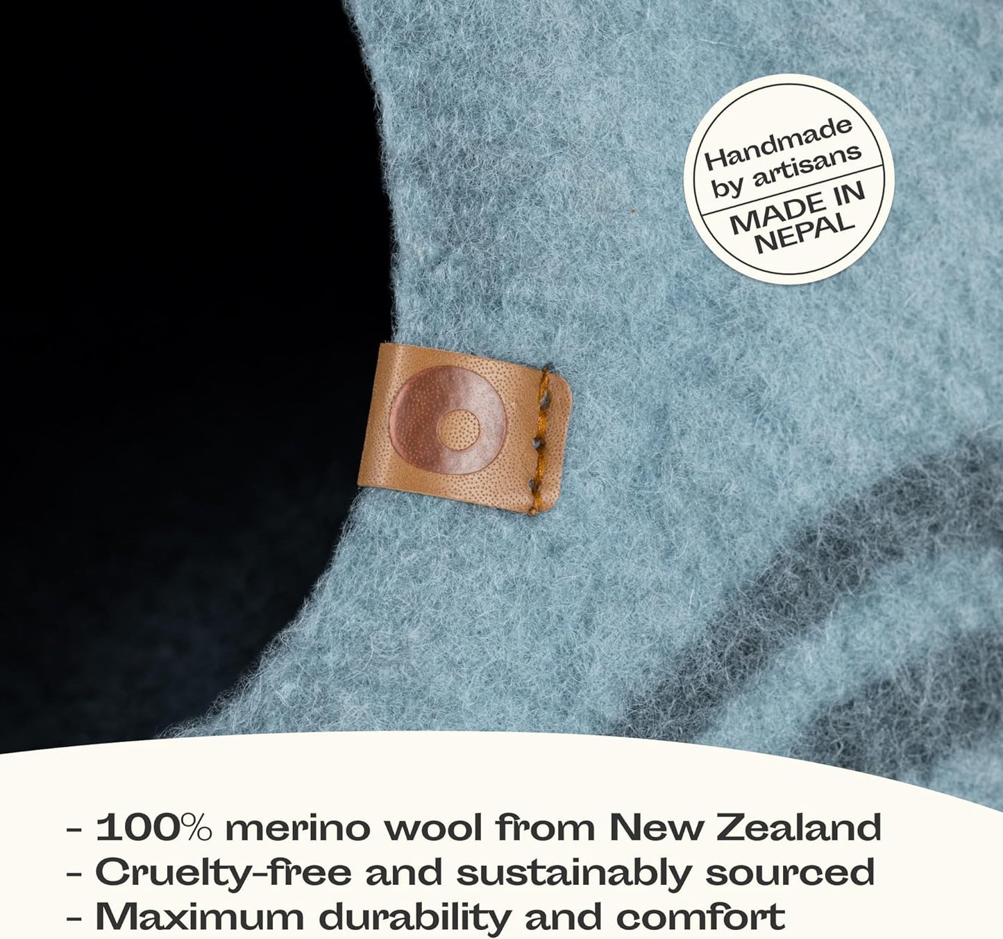Premium Felt Cat Cave Bed – Handmade 100% Merino Wool for Indoor Cats, Aquamarine, Medium