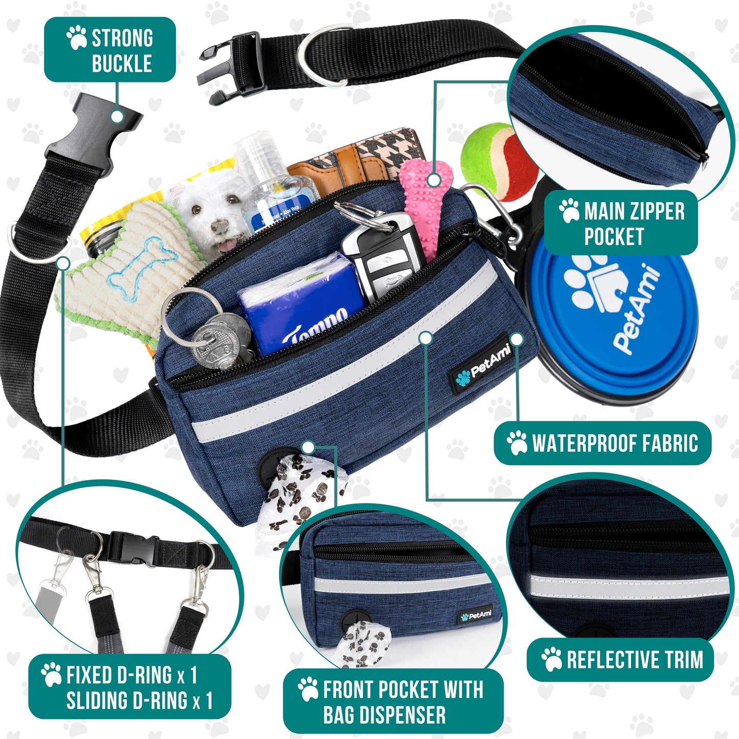 Hands-Free Dog Leash with Waist Belt – Jogging & Walking Leash with Pouch and Poop Bag Dispenser