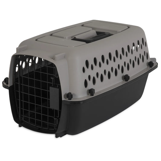 Portable Hard-Sided Dog Kennel – Travel Carrier with Metal Door, Black & Grey, for Pets up to 10 lbs