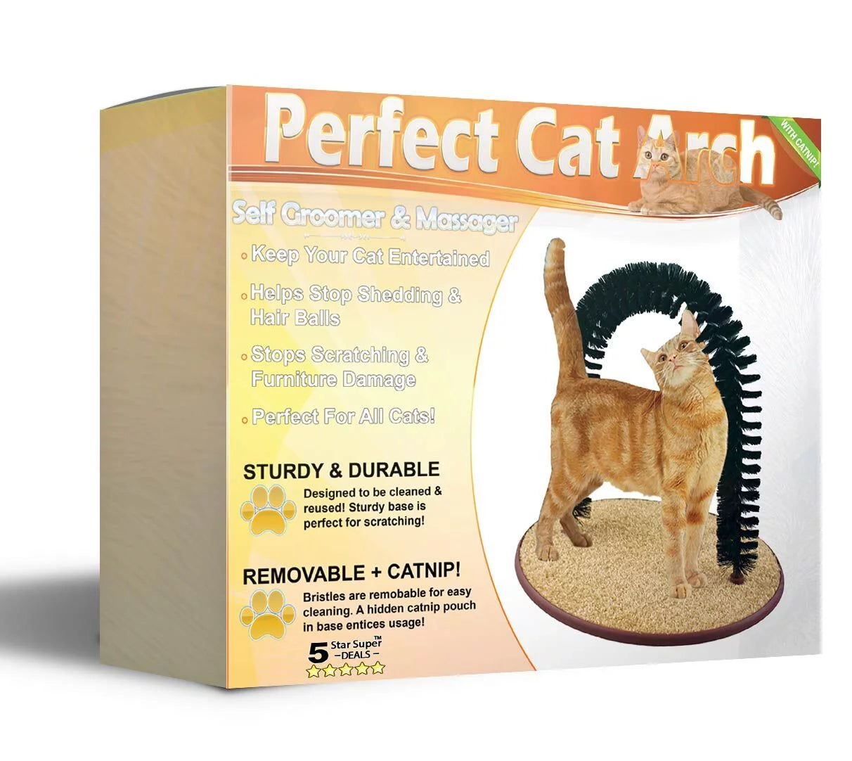 Cat Self-Grooming Arch Toy & Post – Interactive Scratcher with Bristles, Catnip, and Mouse Toy