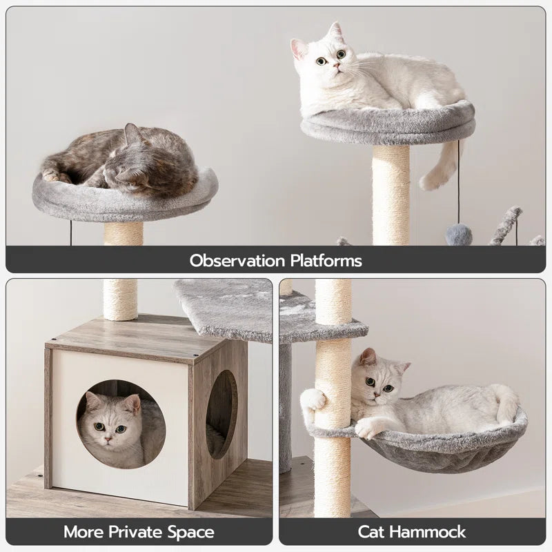 Burslem 52" Cat Tree with Litter Box Enclosure – Multi-Level Cat Tower for Climbing, Lounging & Scratching