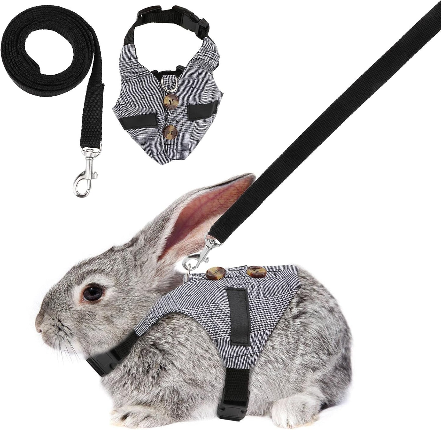 Rabbit Vest Harness & Leash Set – Adjustable Formal Suit Style for Bunnies, Kittens & Small Animals (Small)