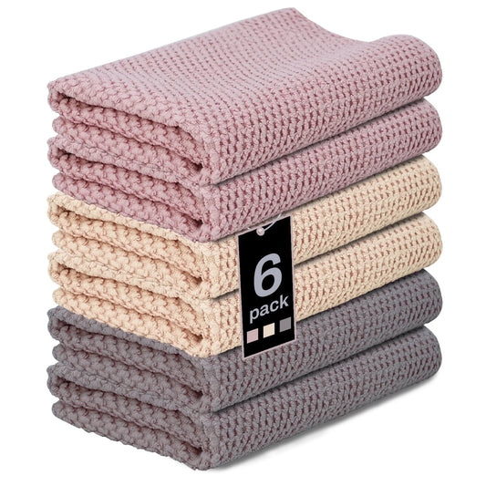 Cotton Dishcloths – 6-Pack Absorbent Kitchen Towels in Mixed Colors