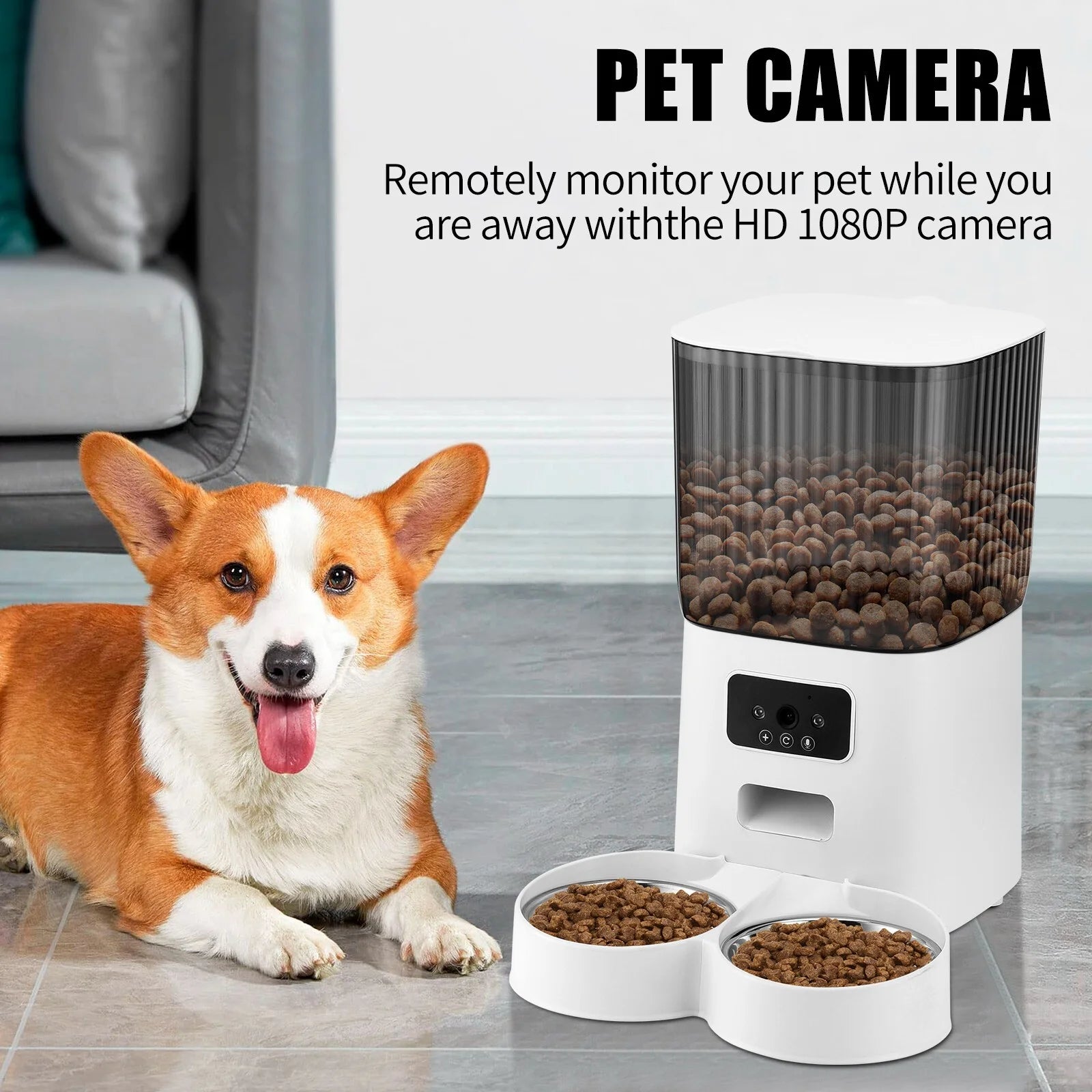 Threes Tree Automatic Cat Feeder with Camera – 5L Dual Pet Feeder with 2 Stainless Steel Bowls & Remote App Control