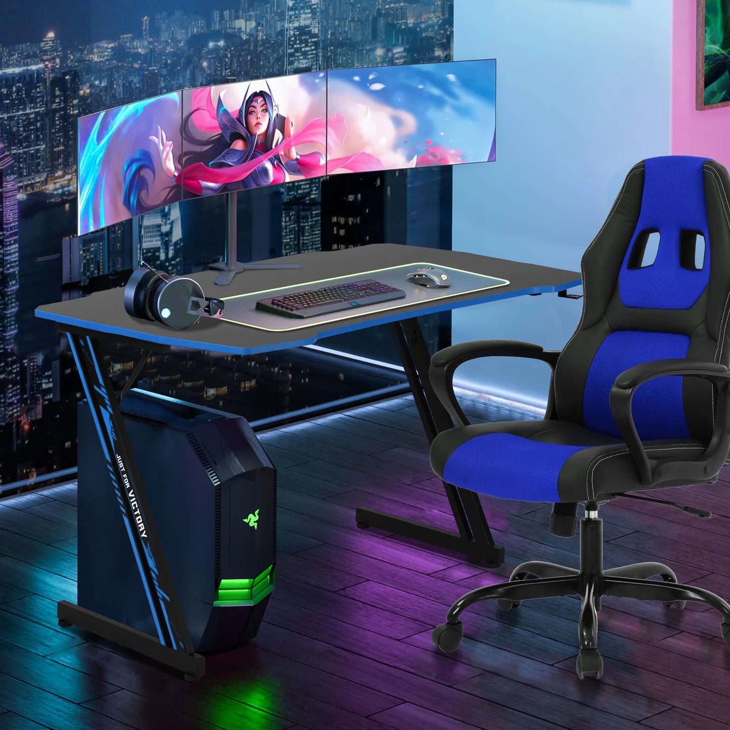 Blue Gaming Office Chair – Ergonomic Computer Chair with Lumbar Support for Adults