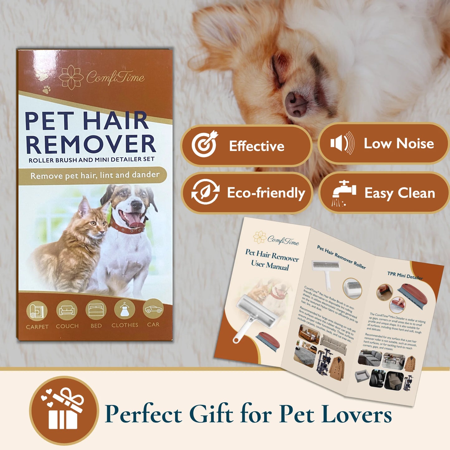 Pet Hair Remover Set – Reusable Roller & Detailer for Dog & Cat Fur