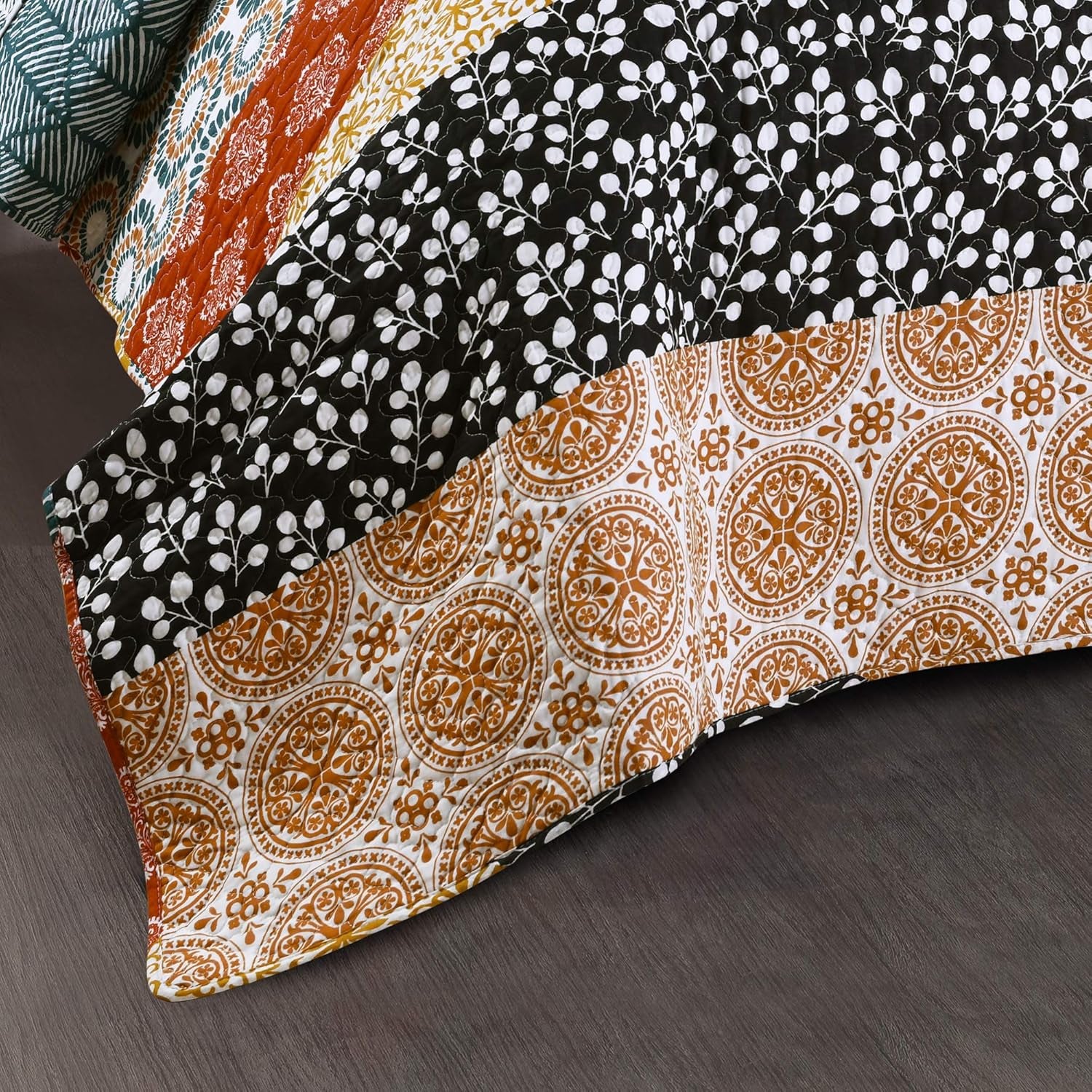 Bohemian Stripe Reversible Cotton Quilt Set – 3 Piece Full/Queen, Turquoise & Orange