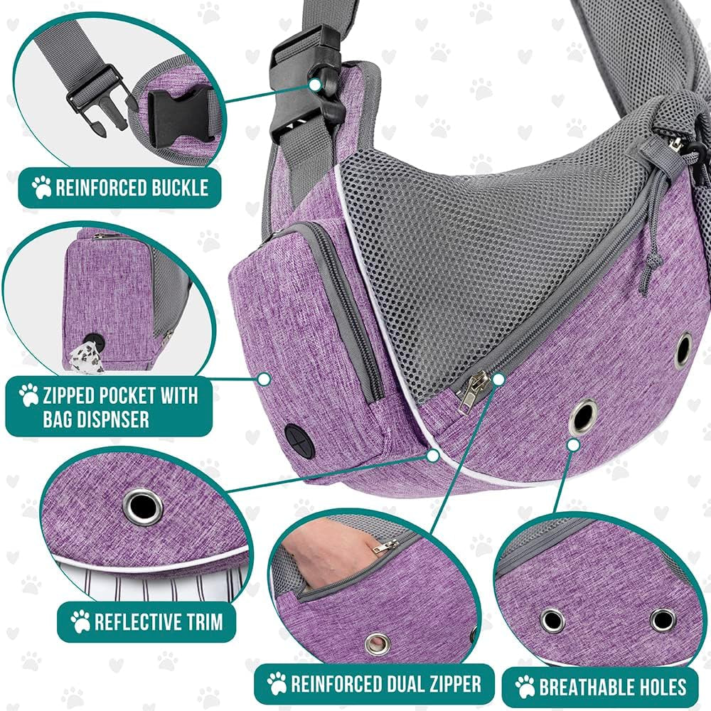 Dog Sling Carrier – Adjustable Crossbody Pet Sling for Small Dogs & Cats, Purple